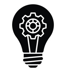 Lightbulb silhouette with gear inside symbolizing innovation and ideas vector icon