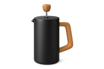 Modern black french press coffee maker with wooden handle, preparing fresh brewed caffeine beverage, kitchen equipment