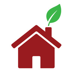 Red house vector with green leaf growing from chimney