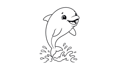 Obraz premium baby dolphin jumping with a joyful expression, in a cute cartoon style, ready for coloring