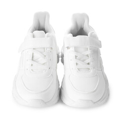 Pair of kid's sneakers isolated on white. Stylish shoes