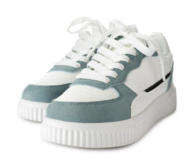 Pair of kid's sneakers isolated on white. Stylish shoes