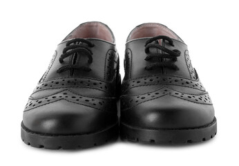 Pair of stylish kid's brogue shoes isolated on white