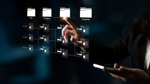 Task workflow system showing document progress through stages. Task tracking improves productivity, ensures visibility, task tracking supports planning, and task tracking manages status. Latch