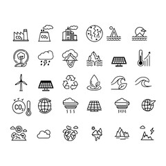 Minimalist Climate change line icons set