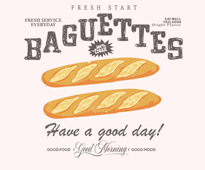 Baguettes artwork for t shirt print, poster, sticker and other uses. Have a nice day.