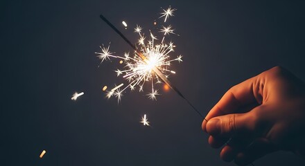 Hand holding a sparkling sparkler at night creating a festive and celebratory light show