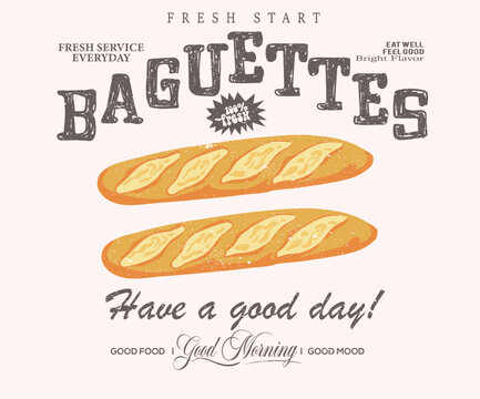 Baguettes artwork for t shirt print, poster, sticker and other uses. Have a nice day.