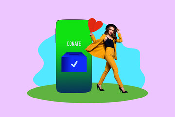 Collage of young woman man toward donation jar with hearts symbolizing charity blood donor day volunteer support