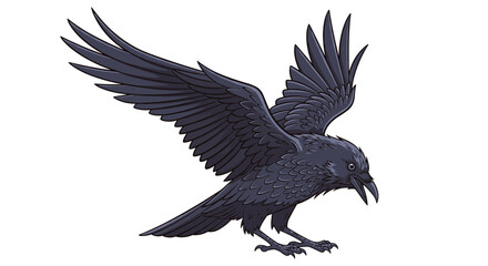 Fototapeta premium Majestic crow in mid-flight with detailed feathers and outstretched wings