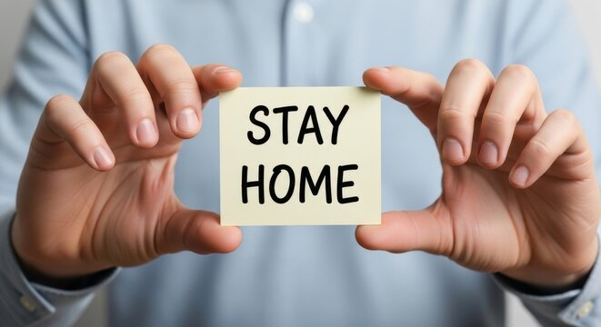 Man holds sign urging people to Stay Home during crisis - Powered by Adobe