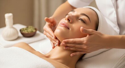 Relaxing facial massage for young woman at a luxury spa