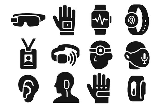 Gesture clip watch monitor bio headlamp lab goggles icon vector wearable band