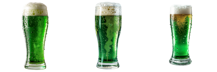 Set of Green Beer Pint with Bubbles and Foam isolated on transparent or white background