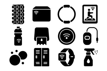 Access workout vector towel charging accessories spray yoga smart gym storage icon