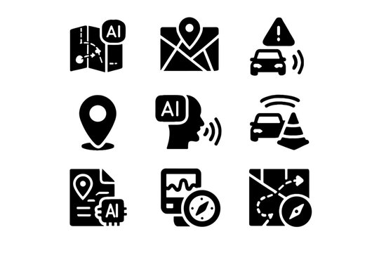 Intelligent pin voice scanner condition navigator ai vector icon smart trip alert