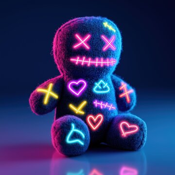 Neon Plush Voodoo Doll with Hearts