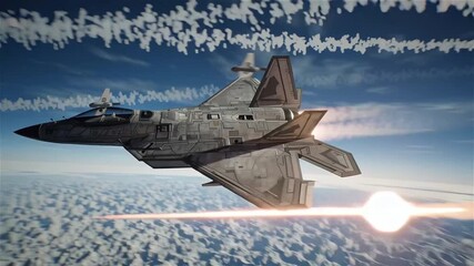 A thrilling aerial combat scene featuring fighter jets engaged in a dogfight above clouds