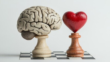 A conceptual image representing the balance between intellect and emotion, featuring a brain and a heart.