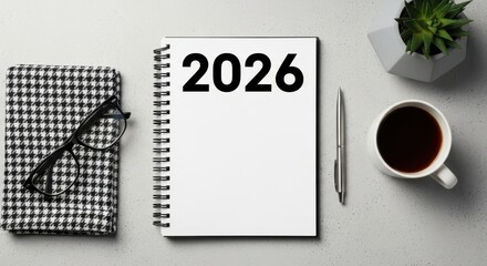 Planning for 2026 New Year with coffee and glasses on desk