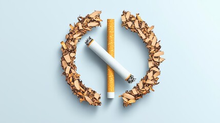 A creative arrangement featuring a cigarette surrounded by wood chips, symbolizing smoking awareness and health.