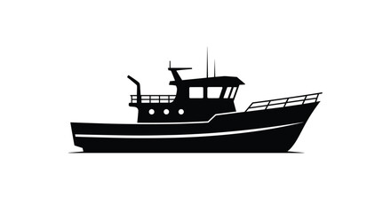 Elegant fishing boat silhouette perfect for nautical designs logos and seaside themed projects adding a touch of maritime adventure and coastal charm, Generative AI.