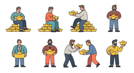 Men holding gold coins, wealth and prosperity concept