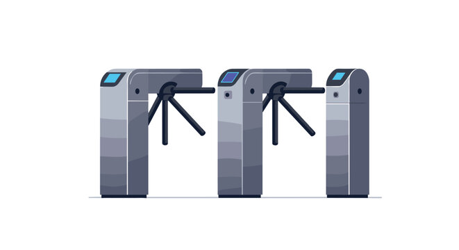 Modern turnstile gates in flat design with touchscreen interface