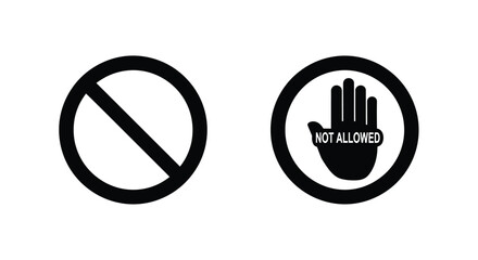 Two black prohibition signs one general and one depicting a hand