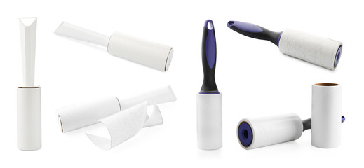 Lint rollers for cleaning clothes isolated on white, set
