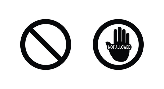 Two black prohibition signs one general and one depicting a hand