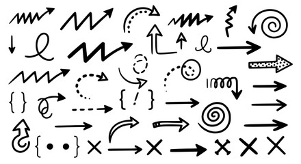 Obraz premium Set doodle arrows and symbols isolated on transparent background