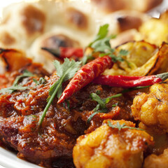 Extreme close up of indian food, Extreme close-up of vibrant Indian food, showcasing spices, textures, and colors of a traditional dish, isolated on transparent background