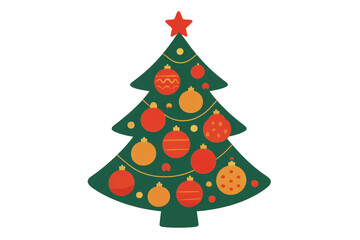 Fototapeta premium Christmas tree decorated with baubles and star topper celebrating winter holidays and festive season, transparent background