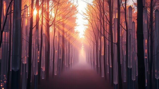 Mystic crystal forest dawn landscape for cinematic hero header