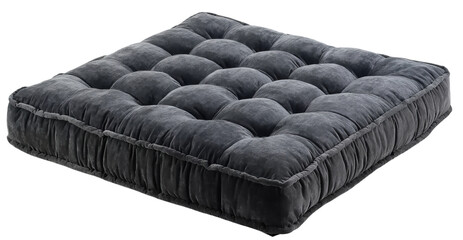 Dark Gray Tufted Floor Cushion isolated on a transparent background