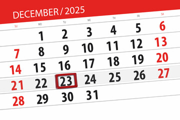 Calendar 2025, deadline, day, month, page, organizer, date, December, tuesday, number 23