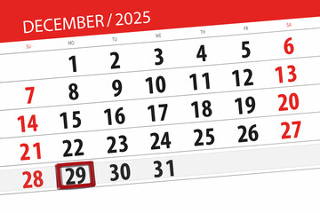 Calendar 2025, deadline, day, month, page, organizer, date, December, monday, number 29