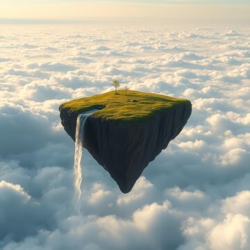 Square enchanted sky scene with floating land for branding visuals