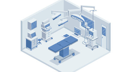 Obraz premium Isometric hospital operating room with modern surgical equipment in monochrome style