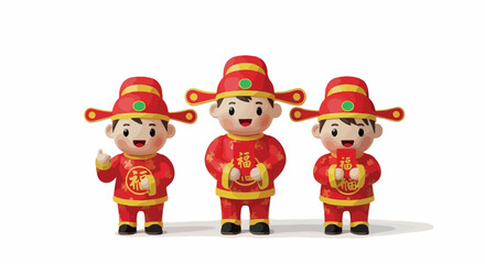 Chinese New Year boys in traditional hats with transparent background