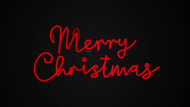 Merry Christmas  One line continuous animated typography intro outro, hand drawn calligraphy monoline vintage text on background, aniamted Calligraphy lettering animation video red type on black bg