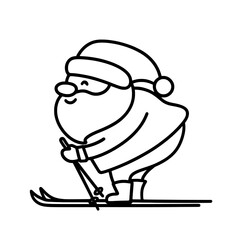 Black and White Santa Skiing Vector Illustration

