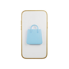 3d illustration of a shopping bag icon on a smartphone screen isolated on transparent background