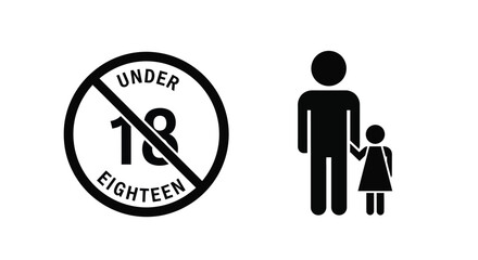 Restriction sign depicting an adult and child with an under eighteen prohibition