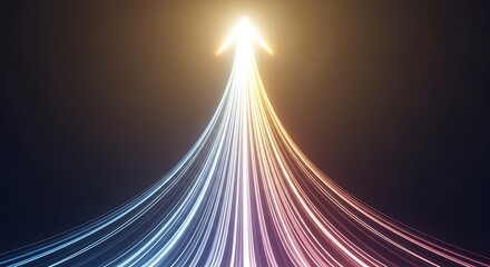 Radiant arrow soaring skyward, symbolizing ambitious goals and promising growth, brilliant light trails converge toward success, a beacon of direction forward