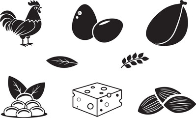 High Protein food icon. set of health care, vector silhouette illustration.