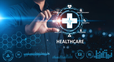 Healthcare Technology With Medical Icons and Data digital