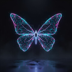 Glowing digital butterfly with circuit board pattern a futuristic neon illustration for technology and science concepts isolated on dark background