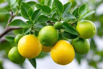 Citrus fruits growing on tree branch